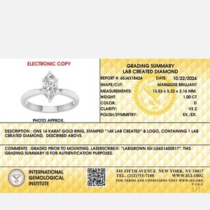 14K Lab-Created Diamond Marquise Ring - White Gold